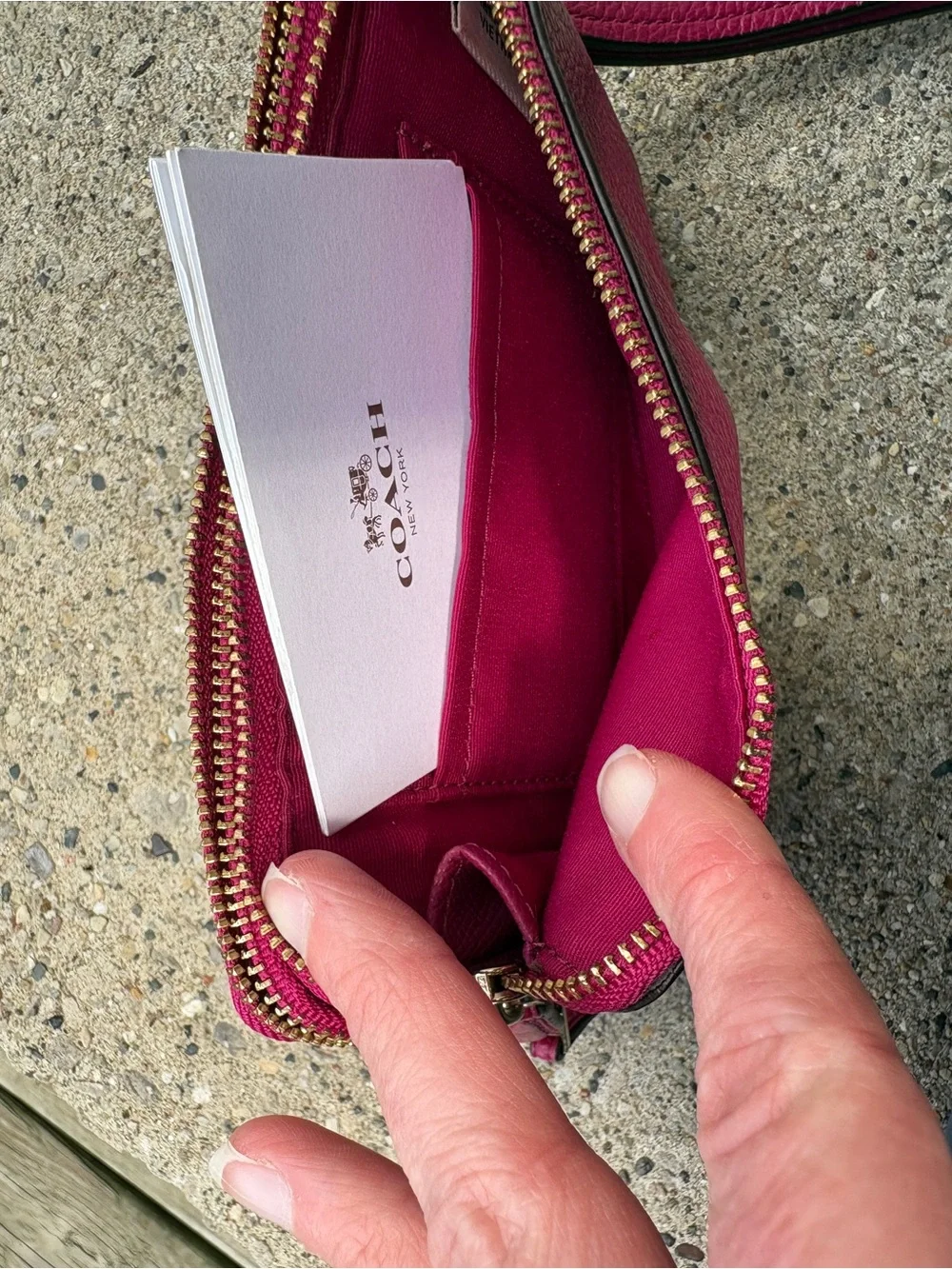Coach Pebbled Leather Wristlet in Magenta